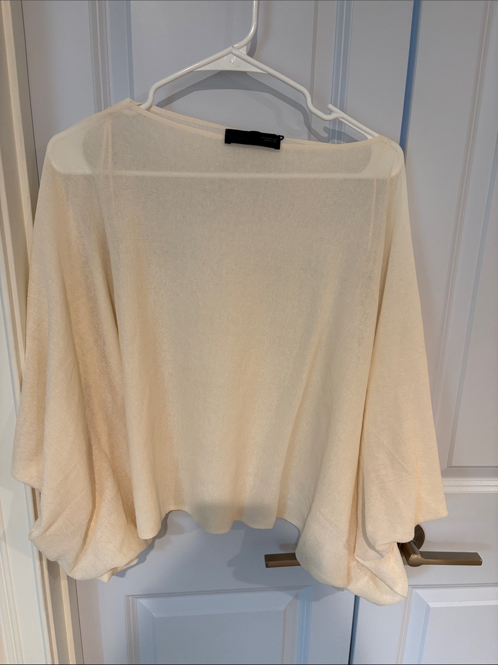 Zara Light Cream Sheer Knit Poncho Sweater